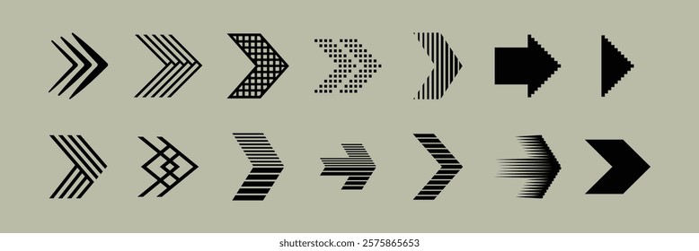 Collection of black arrow icons in various styles and directions for design projects needing directional symbols. Collection of black arrow icons and symbols. Various of simple black arrows icons