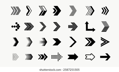 Collection of black arrow icons in various styles and directions for design projects needing directional symbols. Collection of black arrow icons and symbols. Various of simple black arrows icons