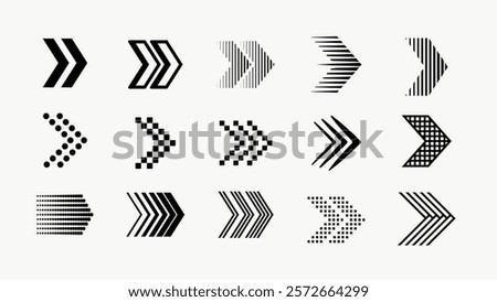 Collection of black arrow icons in various styles and directions for design projects needing directional symbols. Collection of black arrow icons and symbols. Various of simple black arrows icons
