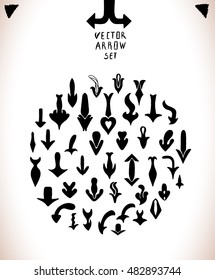 Collection of black arrow sign icon. Hand-drawn set. Vector illustration for business or education design.