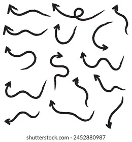 A collection of black arrows in brush stroke style on a white background.