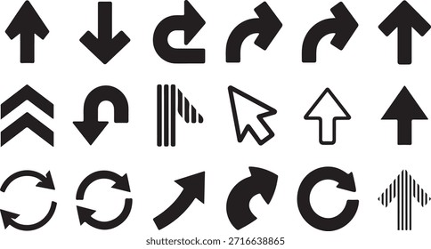 Collection of Black Arrows and Cursor Icons on White Background Keywords arrow, up arrow, down