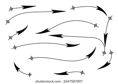 A collection of black arrows is displayed against a white background. 