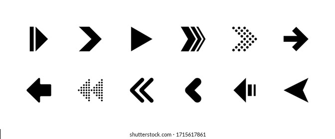 Collection black arrows on a white background. A black arrow as a pointer, cursor, or other function to indicate a direction. Arrows for web design and business analysis. Vector icons symbol set.