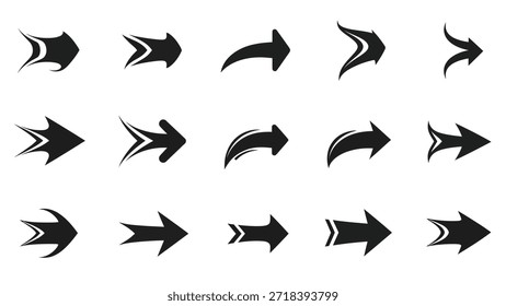 Collection of Black Arrows on a White Background Illustrating Direction and Movement