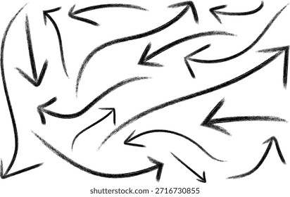 A collection of black arrows pointing in different directions in a chaotic pattern