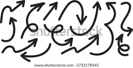 A collection of black arrows pointing in various directions 