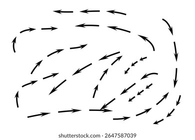 A collection of black arrows of various sizes and styles is scattered across 