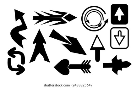 Collection of black arrows of various types and shapes.