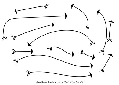 A collection of black arrows of varying sizes and shapes are scattered across .