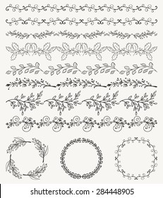 Collection of Black Artistic Seamless Hand Sketched Decorative Doodle Vintage Borders and Frames. Design Elements. Hand Drawn Vector Illustration. Pattern Brashes