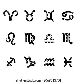 collection black Astrological signs isolated on white background