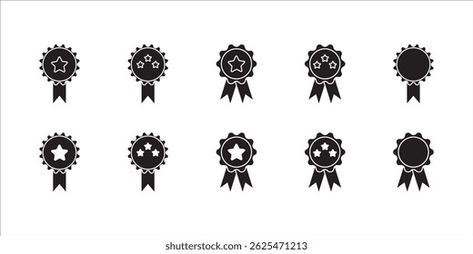 Colección de conjunto de iconos sólidos de glifo de premio negro. Contiene medallas, logros, éxito. Para el diseño de marketing de Sitio web, logotipo, App, Plantilla, interfaz de usuario, etc. Ilustración vectorial.