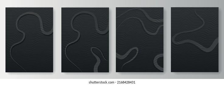 Colección de fondos negros con líneas abstractas
