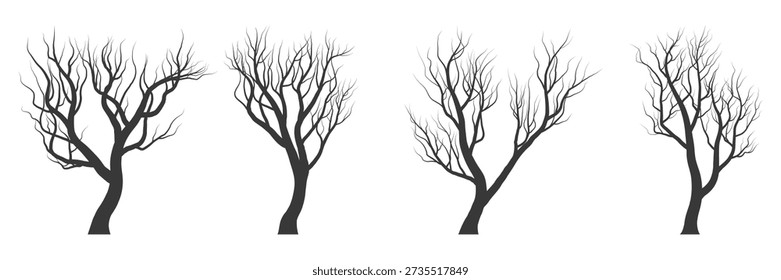 colección de siluetas de árboles desnudos negros con formas ramificadas para el diseño decorativo del Vector