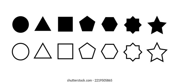 Collection black basic geometric shape. Geometric figures icon set for your design project. Vector illustration.