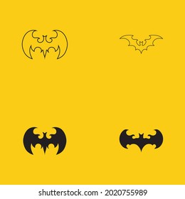 a collection of black bat animal logos on a yellow background