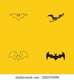 a collection of black bat animal logos on a yellow background