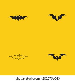 a collection of black bat animal logos on a yellow background