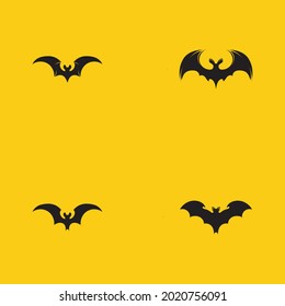 a collection of black bat animal logos on a yellow background