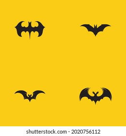 a collection of black bat animal logos on a yellow background