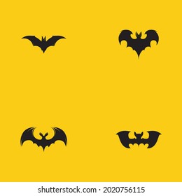 a collection of black bat animal logos on a yellow background