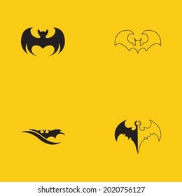 a collection of black bat animal logos on a yellow background