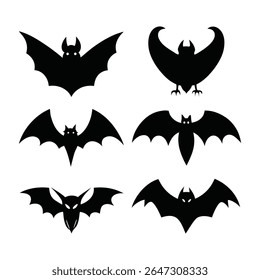 Collection of black bat silhouettes with scary and cartoon styles