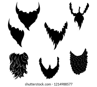 Collection of black beard silhouettes in different shapes, party props.