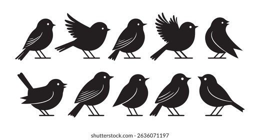 Collection of Black Bird Vector Silhouettes