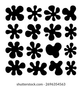 Collection of Black Blob and Splatter Shapes on White Background