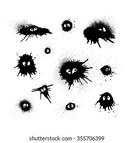 Collection of black blobs with eyes