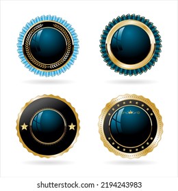 Collection of black blue and gold quality badges and labels 