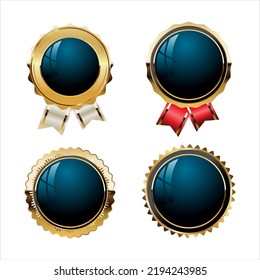 Collection of black blue and gold quality badges and labels 