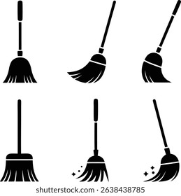Collection of Black Broom Icon. Broom vector art