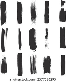 A collection of black brush stroke vector designs isolated on a white background