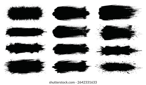 Collection of Black Brush Strokes for Artistic Design Projects and Creative Visualizations