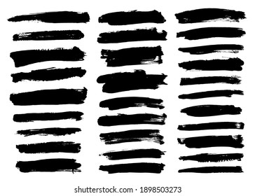 Collection of black brush strokes drawn by hand. Vector illustration isolated on white background.