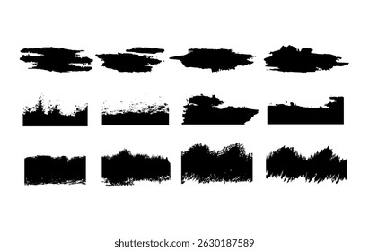 Collection of Black Brush Strokes and Paint Splatters for Creative Design