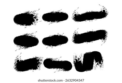Collection of Black Brush Strokes and Smudges, Ink splashes, Blots, dirt stain splattered spray splash grunge silhouette set 
