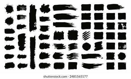 A collection of black brush strokes and squares on a white backdrop