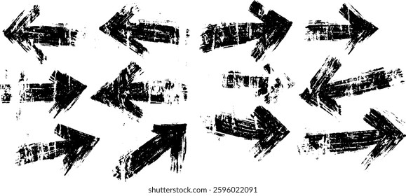 A collection of black brushstroke arrows pointing in various directions, showcasing a dynamic and artistic style.