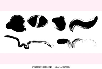 Collection of Black Brushstrokes and Splashes on White