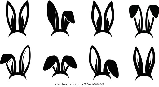 Collection of black bunny ears headbands isolated on white