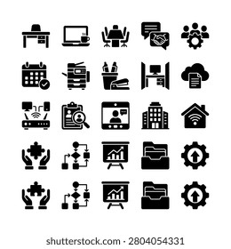 Collection of black business technology icons