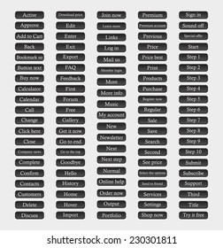 collection of black buttons for website, vector illustration. Flat design style 