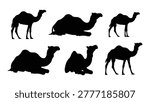 A collection of black camel silhouettes depicted in different poses against a clean, white background.