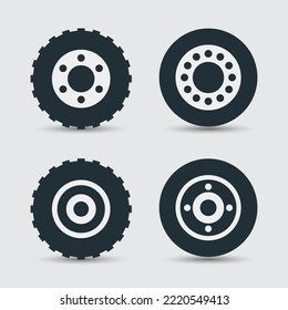 Collection of black car tire icon design vector