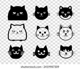 Collection of black cat icon illustrations, vectoral cats