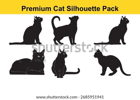 A collection of black cat shapes in various poses a sleek silhouette.